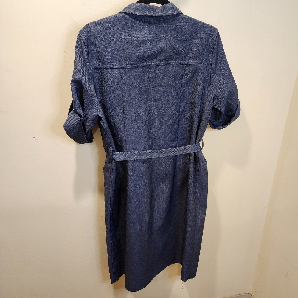 Nicci Navy Blue Denim Midi Belted Dress With Pockets Size 14p - Picture 11 of 12